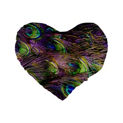 Green Purple And Blue Peacock Feather Digital Wallpaper Standard 16  Premium Heart Shape Cushions by Pakrebo