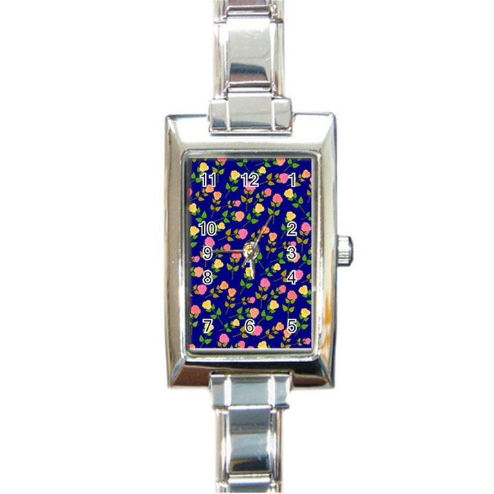 Flowers Roses Blue Rectangle Italian Charm Watch