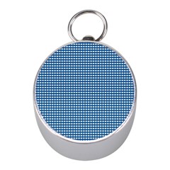 Gingham Plaid Fabric Pattern Blue Mini Silver Compasses