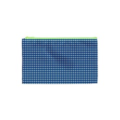 Gingham Plaid Fabric Pattern Blue Cosmetic Bag (xs)