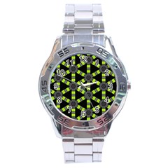 Backgrounds Green Grey Lines Stainless Steel Analogue Watch