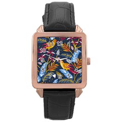 Colorful Birds In Nature Rose Gold Leather Watch  by Sobalvarro