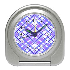 Geometric Plaid Purple Blue Travel Alarm Clock by Mariart