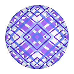 Geometric Plaid Purple Blue Round Filigree Ornament (two Sides)