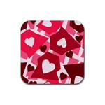 Pink Hearts Pattern Love Shape Rubber Coaster (Square)  Front