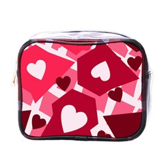 Pink Hearts Pattern Love Shape Mini Toiletries Bag (one Side)