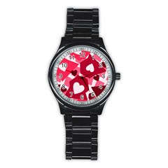 Pink Hearts Pattern Love Shape Stainless Steel Round Watch by Bajindul