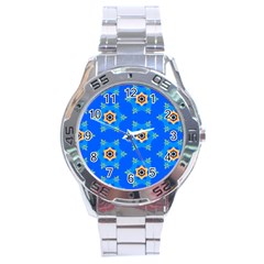 Pattern Backgrounds Blue Star Stainless Steel Analogue Watch by HermanTelo