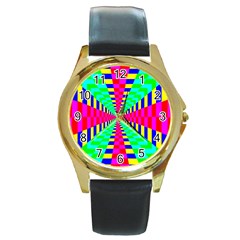 Maze Rainbow Vortex Round Gold Metal Watch by HermanTelo