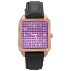 Gingham Plaid Fabric Pattern Purple Rose Gold Leather Watch 