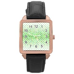Green Pattern Curved Puzzle Rose Gold Leather Watch 