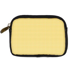 Gingham Plaid Fabric Pattern Yellow Digital Camera Leather Case by HermanTelo