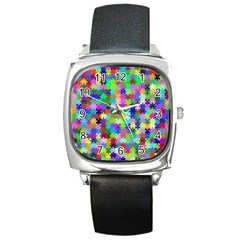 Jigsaw Puzzle Background Chromatic Square Metal Watch by HermanTelo