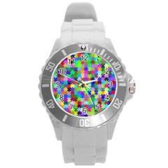 Jigsaw Puzzle Background Chromatic Round Plastic Sport Watch (l) by HermanTelo