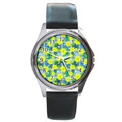 Narcissus Yellow Flowers Winter Round Metal Watch by HermanTelo