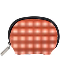 Gingham Plaid Fabric Pattern Red Accessory Pouch (small)