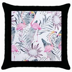 Tropical Flamingos Throw Pillow Case (black) by Sobalvarro