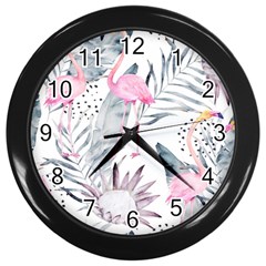 Tropical Flamingos Wall Clock (black) by Sobalvarro