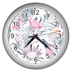 Tropical Flamingos Wall Clock (silver) by Sobalvarro