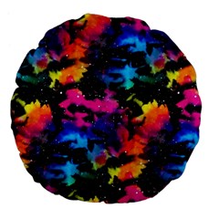 Tie Dye Rainbow Galaxy Large 18  Premium Flano Round Cushions by KirstenStar