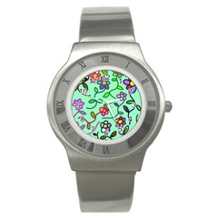 Flowers Floral Plants Stainless Steel Watch