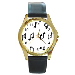 Piano Notes Music Round Gold Metal Watch by HermanTelo