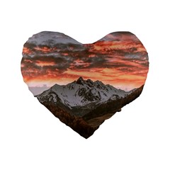 Scenic View Of Snow Capped Mountain Standard 16  Premium Flano Heart Shape Cushions by Pakrebo