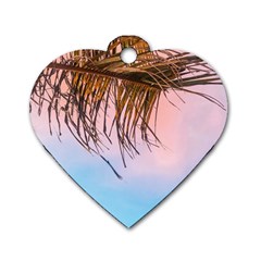 Two Green Palm Leaves On Low Angle Photo Dog Tag Heart (one Side) by Pakrebo