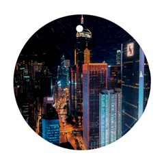 High Rise Buildings With Lights Ornament (round)