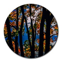 Silhouette Of Trees Round Mousepads