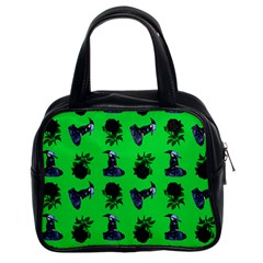 Gothic Girl Rose Green Pattern Classic Handbag (two Sides)