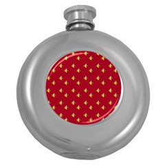 Peeled Banana On Red Round Hip Flask (5 Oz) by snowwhitegirl