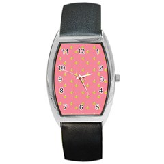 Peeled Banana On Pink Barrel Style Metal Watch