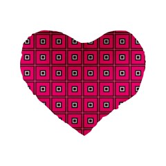 Pink Pattern Squares Standard 16  Premium Flano Heart Shape Cushions