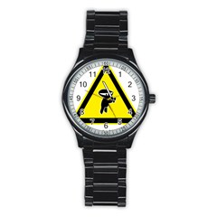 Ninja Signs Symbols Sword Fighter Stainless Steel Round Watch by Sudhe