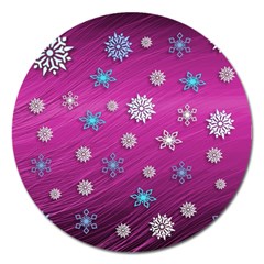 Snowflakes Winter Christmas Purple Magnet 5  (round) by HermanTelo