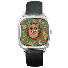 Hedgehog Animal Cute Cartoon Square Metal Watch