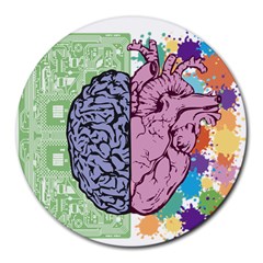 Brain Heart Balance Emotion Round Mousepads by Sudhe