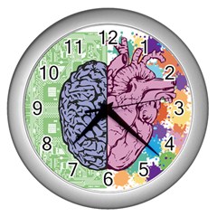 Brain Heart Balance Emotion Wall Clock (silver)