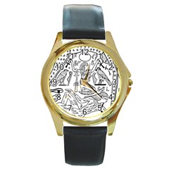 Egyptian Hieroglyphics History Seb Round Gold Metal Watch