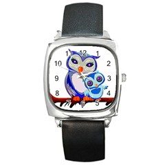 Owl Mother Owl Baby Owl Nature Square Metal Watch