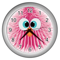 Bird Fluffy Animal Cute Feather Pink Wall Clock (silver)