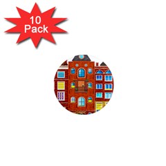 Town Buildings Old Brick Building 1  Mini Magnet (10 Pack) 