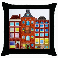 Town Buildings Old Brick Building Throw Pillow Case (black)