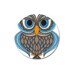 Owl Drawing Art Vintage Clothing Blue Feather Magnet 3  (round)