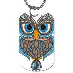 Owl Drawing Art Vintage Clothing Blue Feather Dog Tag (one Side)