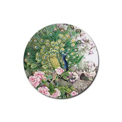 Peafowl Peacock Feather Beautiful Rubber Round Coaster (4 Pack) 