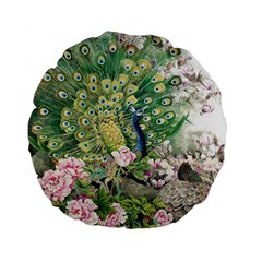 Peafowl Peacock Feather Beautiful Standard 15  Premium Flano Round Cushions by Sudhe