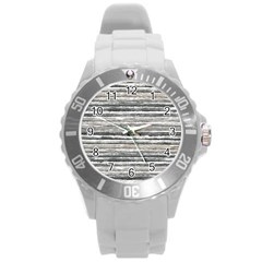 Striped Grunge Print Design Round Plastic Sport Watch (l) by dflcprintsclothing