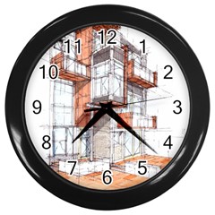 Rag Flats Onion Flats Llc Architecture Drawing Graffiti Architecture Wall Clock (Black)